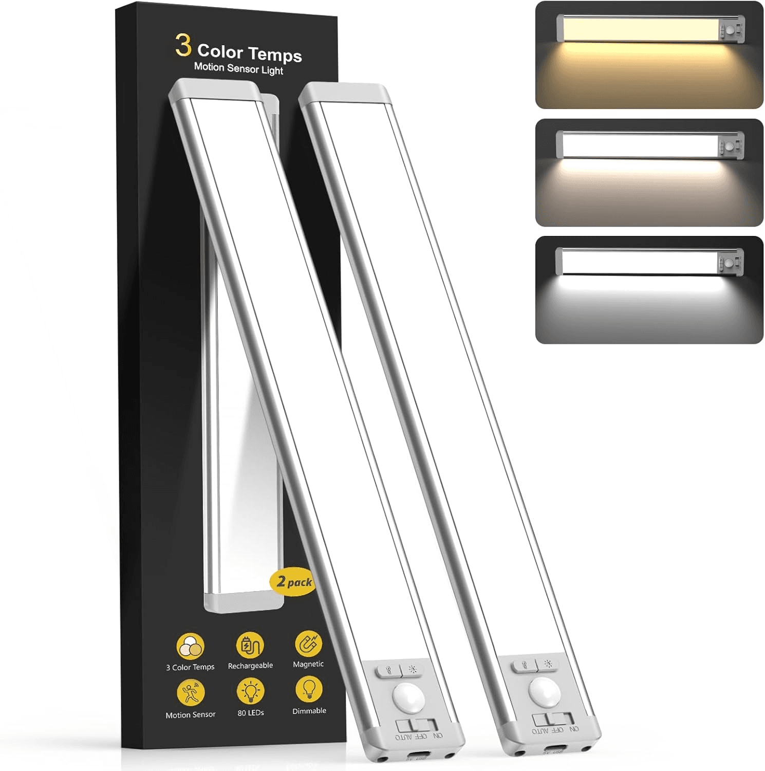 MCGOR 10-Inch Rechargeable Motion Sensor Under Cabinet Lights (2-Pack)