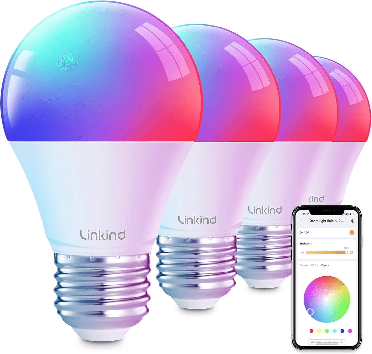 Linkind Smart Light Bulbs, LED Color Changing, Works with Alexa & Google Home, 4-Pack